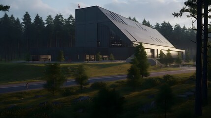 Obraz premium Detailed view of a high security nuclear energy facility featuring reinforced structures radiation shielding and various industrial equipment for safe and efficient power