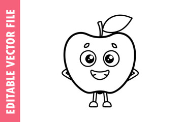 Happy teacher Apple cartoon, Cute Black and White Vector Illustration for Kids & Coloring Pages
