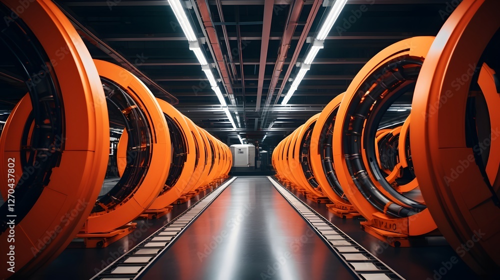 Poster highly automated and efficient modern automobile tire manufacturing plant featuring advanced robotic