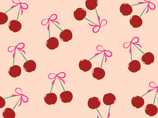 リボンがついたさくらんぼの壁紙