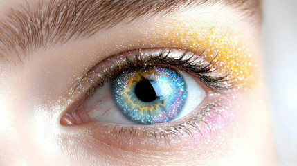 Obraz premium Close-up eye makeup, glitter eyeshadow, beauty