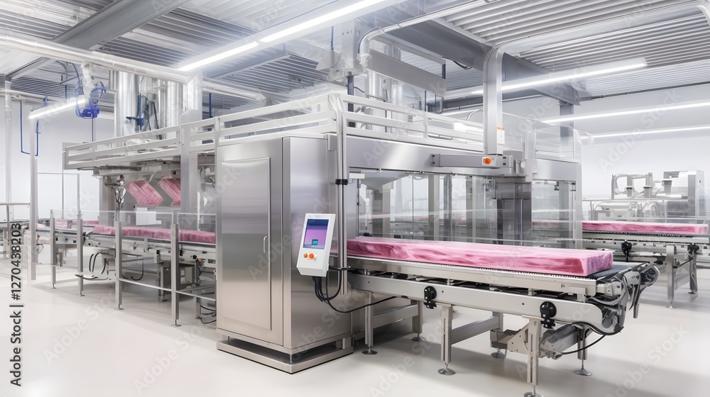 Aufkleber automated meat processing factory showcasing state of the art butchering packaging and logistics tec