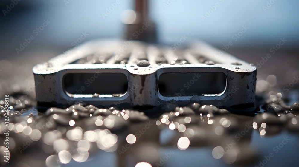 Poster close up macro image of a bicycle pedal highlighting the intricate texture and surface details of th