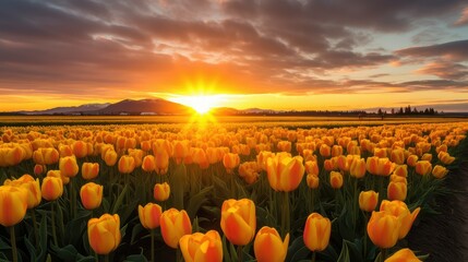 Fototapeta premium sungolden yellow tulip field