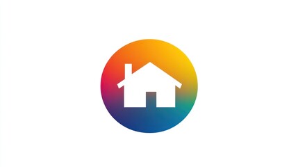 Colorful Home Icon, Website Button, Digital Design, White Background, App