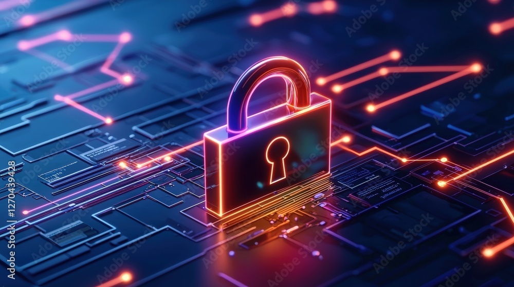 Aufkleber a stylized digital lock over a circuit-like background, symbolizing cybersecurity and data protectio