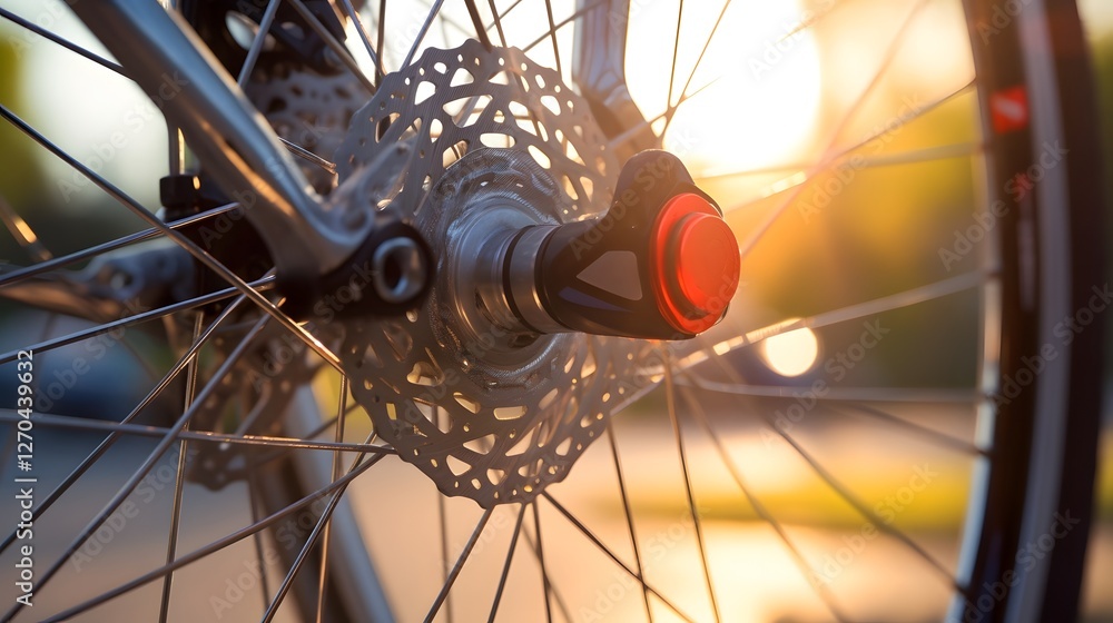 Poster macro close up photograph showcasing the intricate design and engineering of a bicycle s quick relea