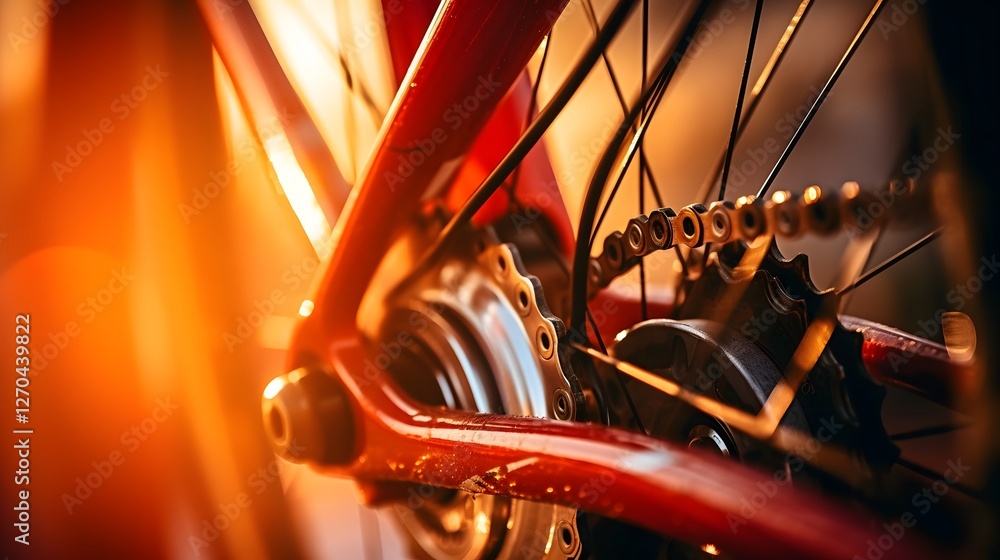 Poster tight macro shot showcasing the intricate mechanical details and engineering of a mountain bike susp