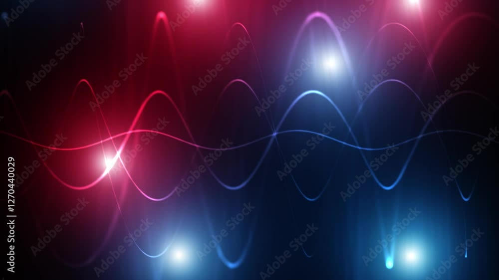Aufkleber sinusoidal wave lines motion with red blue glowing spot lights loop animation.