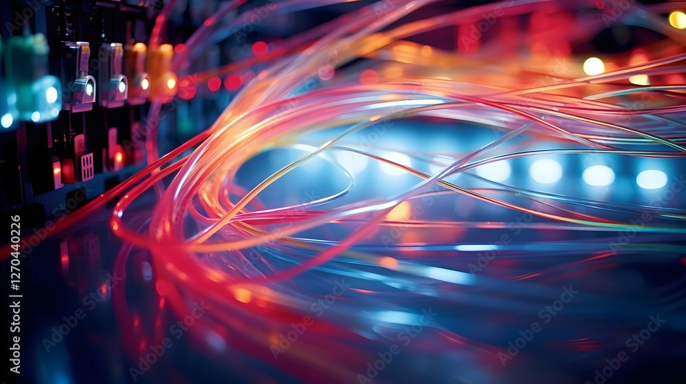 Poster detailed close up view showcasing the intricate network of cables tubes and mechanical components th
