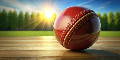 High-resolution 3D model of a realistic red leather cricket ball; perfect sphere texture.