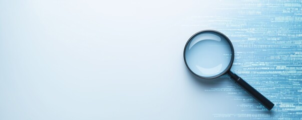 A magnifying glass rests on a light blue surface, suggesting themes of examination, investigation, and clarity in information.