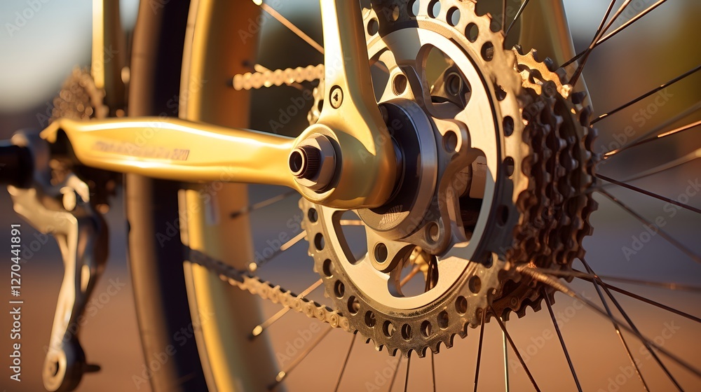 Poster close up macro shot showcasing the intricate mechanism of a bicycle s front derailleur as it shifts 