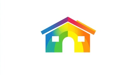 Rainbow house icon, simple design, white background, home symbol