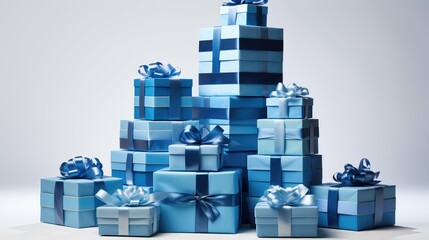 Fototapeta premium pyramid gift box blue ribbon