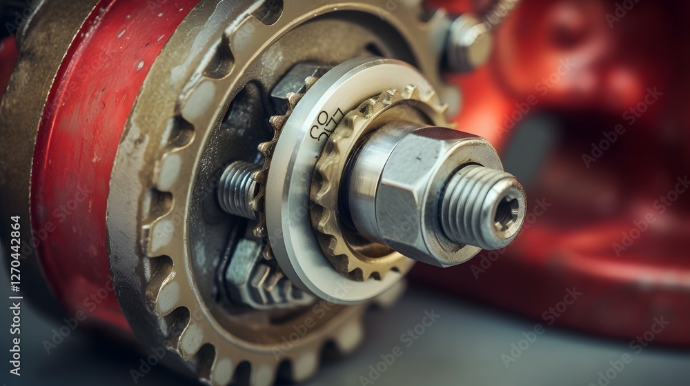 Poster macro close up view of the sealed bearings and axle connection mechanism inside a bicycle pedal show