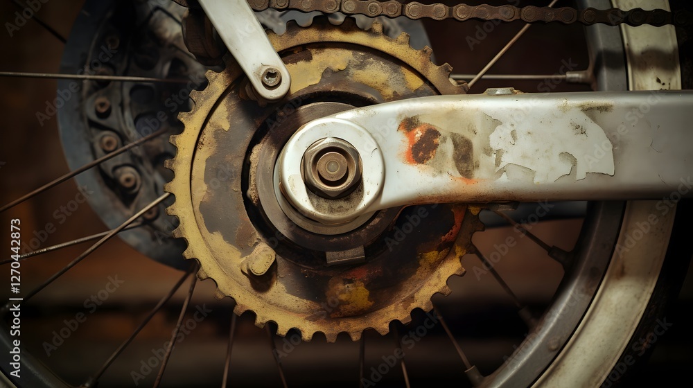 Poster macro close up view showcasing the intricate gears bearings and mechanical components of a bicycle p
