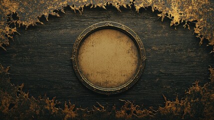 Fototapeta premium Antique Gold Frame on Dark Wooden Background with Grunge Texture