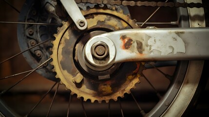 Fototapeta premium Macro close up view showcasing the intricate gears bearings and mechanical components of a bicycle pedal s inner workings and axle connection