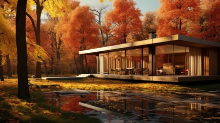 Fototapeta premium modern house in autumn