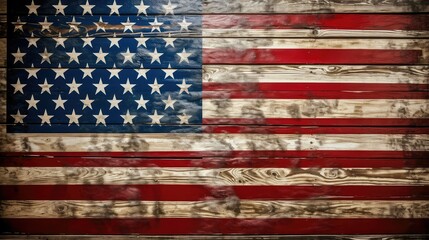 close american flag with wood