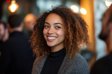 Young businesswoman smiling during a afterwork party with colleagues