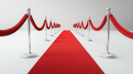 Red carpet, stanchions, white studio, VIP event, pathway