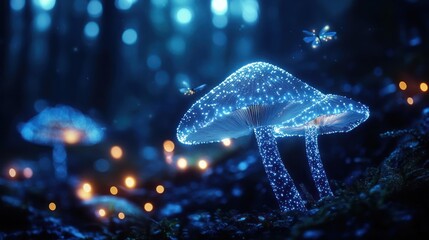 Glowing mushroom forest fantasy, night, digital art, game asset