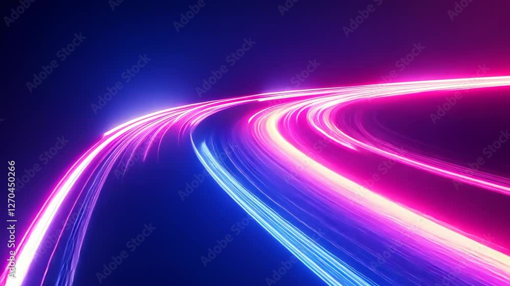 Poster vibrant neon light trails in dynamic long exposure capture for futuristic design and vibrant color p