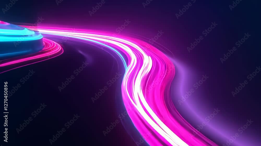 Poster vivid neon light trails in dynamic long exposure capture illuminating dark background with vibrant c