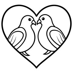 Romantic Lovebirds Line Art Illustration