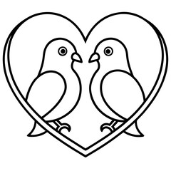 Romantic Lovebirds Line Art Illustration