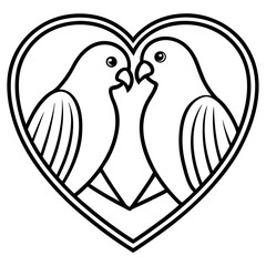 Romantic Lovebirds Line Art Illustration