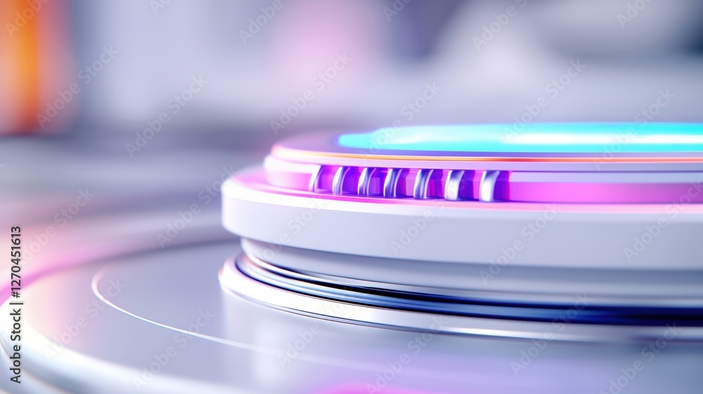 Aufkleber a close-up view of a futuristic control interface with vibrant lights, showcasing a circular design 