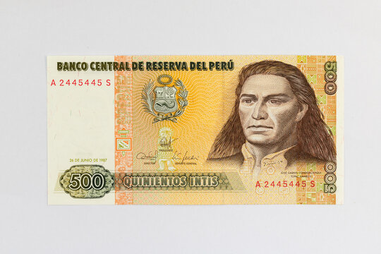 Peru 500 Intis banknote features Jose Gabriel Condorcanqui, known as Tupac Amaru II