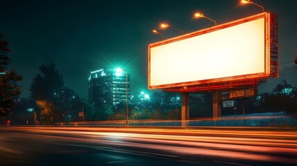 Brightly Illuminated Commercial Billboard in Neon Infused Urban Nightscape with Cinematic Retrofuturistic Atmosphere