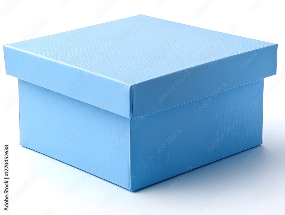 Poster clean minimalist image of a light blue square box with lid on a white background