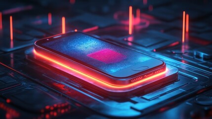 Smartphone charging futuristic circuit neon background