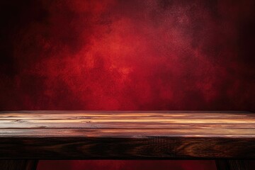 Rustic wooden table against red textured wall (1)
