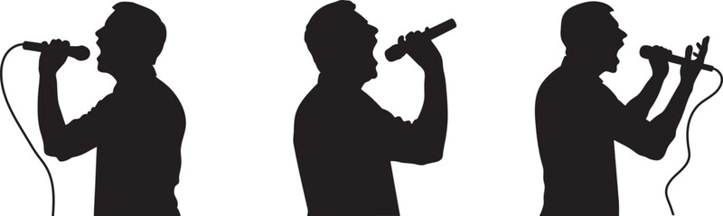 silhouette of man singer with microphone hand drawing line art vector illustration