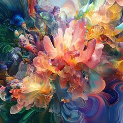 Colorful Abstract Floral Design with Swirling Patterns and Textures