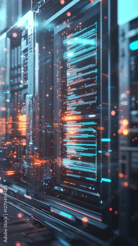 Aufkleber futuristic data center: server room with glowing code.