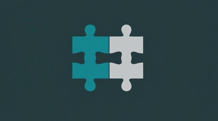 Obraz premium Two puzzle pieces connect, teamwork concept, dark background, business solutions