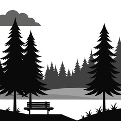 "A misty forest with pine trees faded in the fog. A single wooden bench stands beside a calm, still lake, evoking a sense of solitude." But there are no people there.