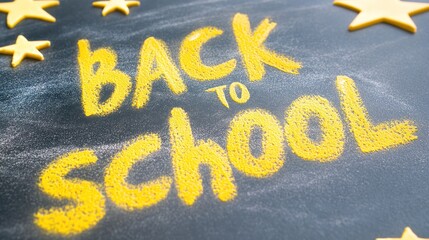 Back to School Chalkboard Announcement with Yellow Stars