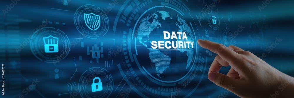Aufkleber data security is being activated by a finger on interface