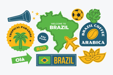 Brazil travel stickers elements collection in flat style