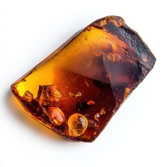 Archaeological excavations focus on digging and preservation. Beautiful Natural Amber Stone with Inclusions on White Background for Jewelry and Decoration
