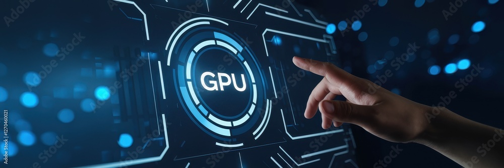 Aufkleber hand touches gpu graphic processing unit interface on digital screen