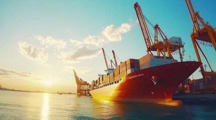 Fototapeta premium Majestic Cargo Ship at Golden Hour